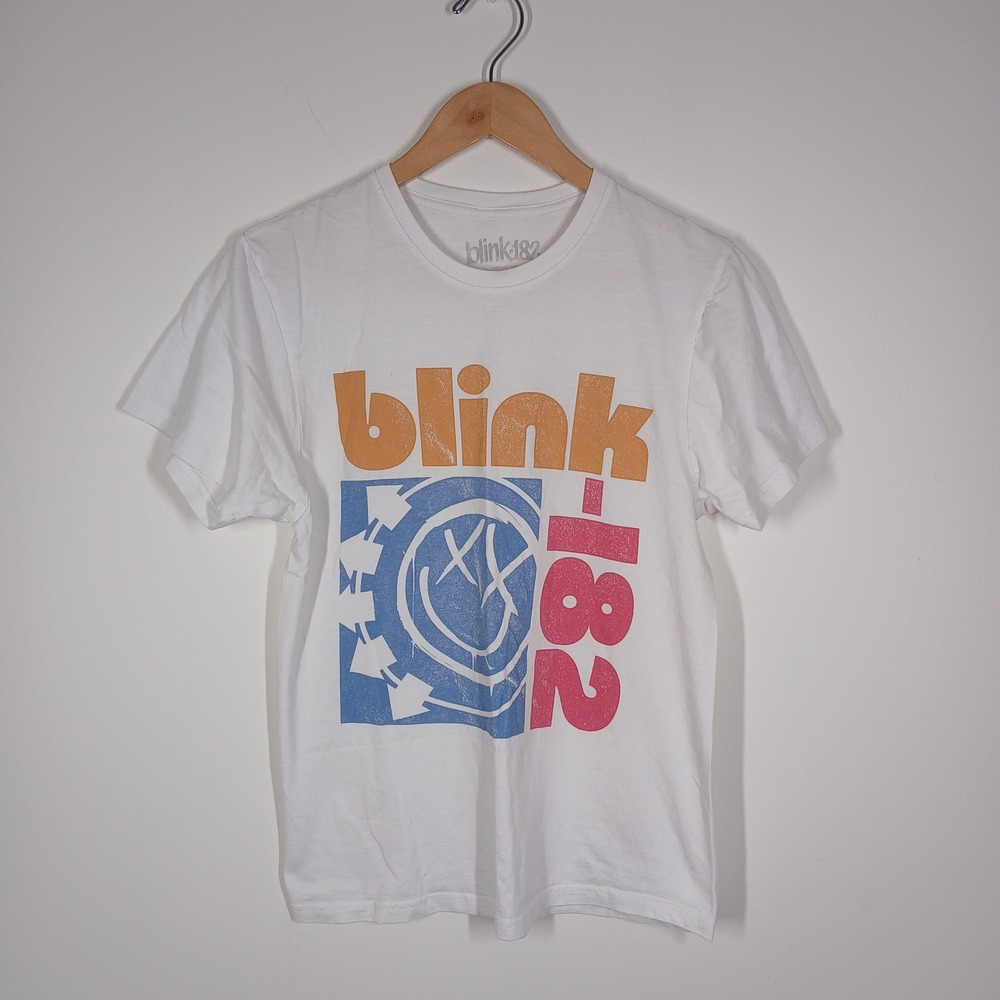 Blink-182 T-Shirt Mens Large White Cotton Graphic Band Tee Punk Rock Pop Punk